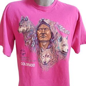 Wolf Chief Vintage T-shirt Large Mens 90's Signal Southwest Pink Colorado USA